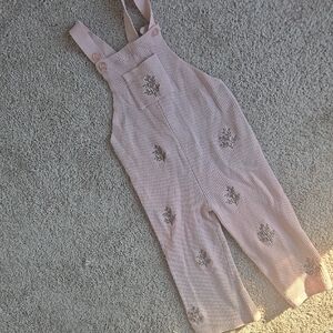 Girls Size: 2T Gerber Modern MomentsPink Knit Overalls with Floral Embroidery